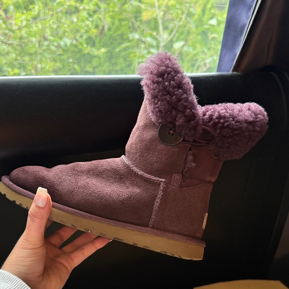 UGG Purple Suede Boots with Plush Trim